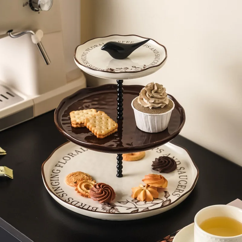 

WDins Flower and Bird Ceramic Multi-layer String Plate Dim Sum Plate High Value Cake Plate Dessert Rack Creative