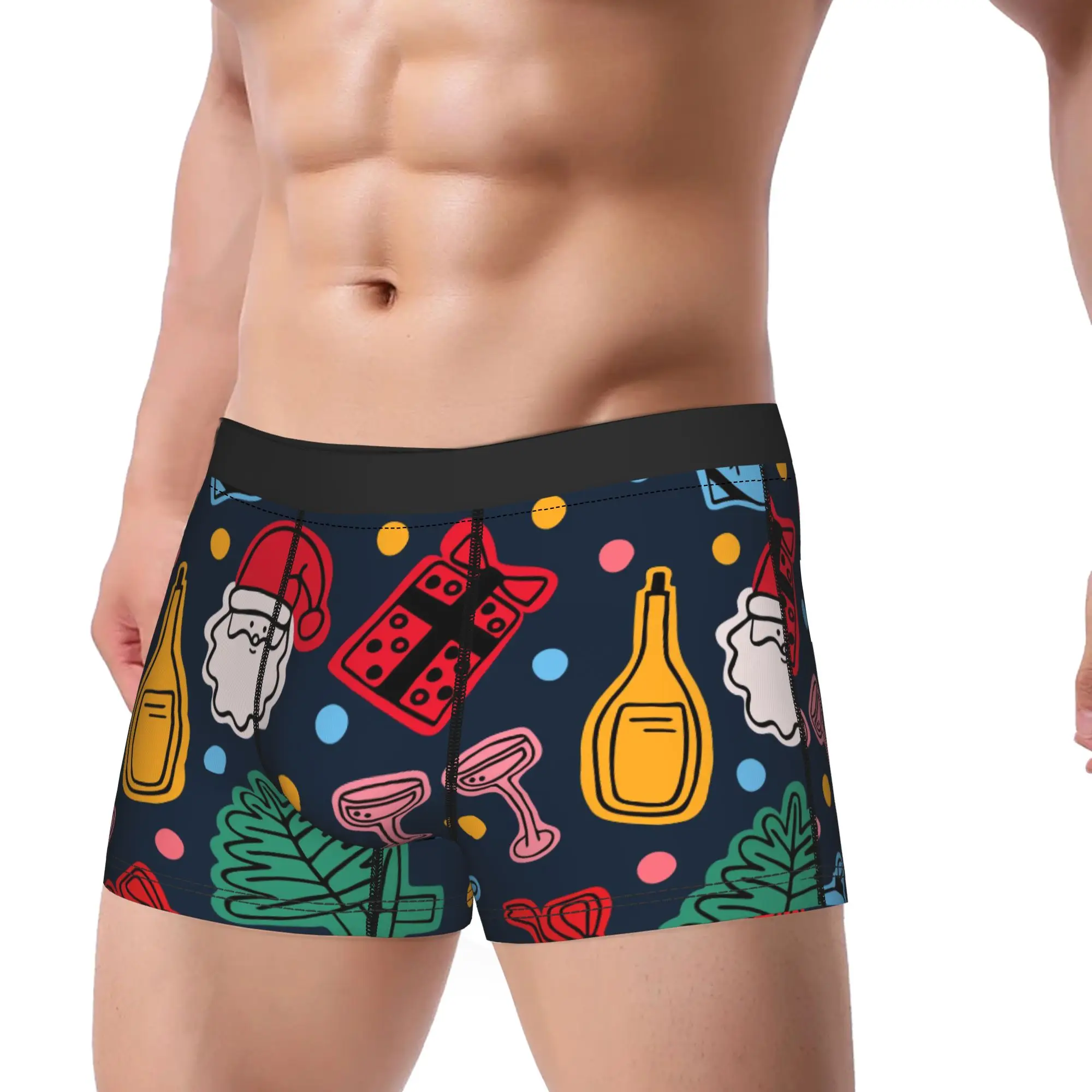Men Christmas Santa Claus Long Underwear  Funny Boxer Briefs Shorts Panties Male Mid Waist Underpants M-XXL
