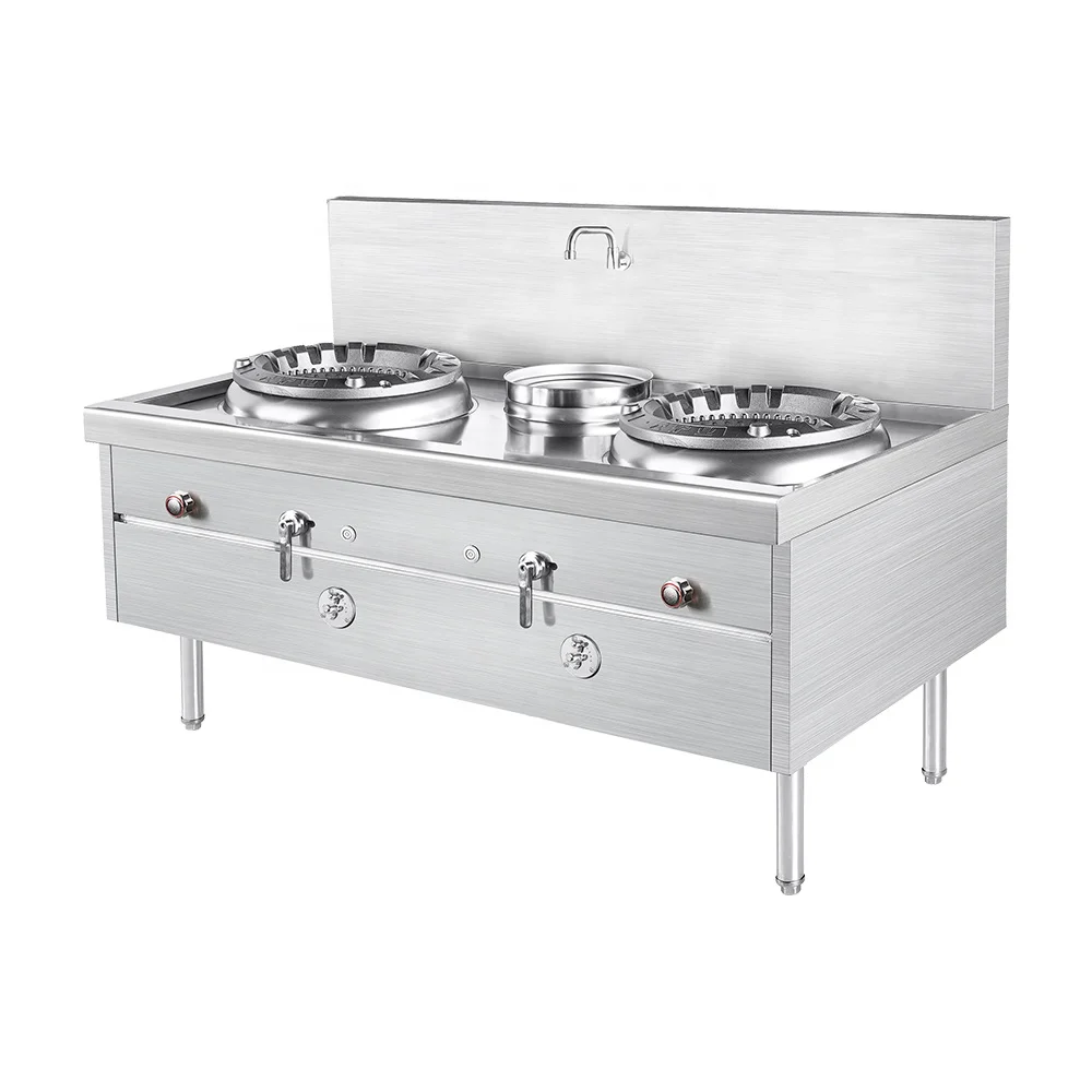 

Stainless Steel Lpg Natural Gas 2 Wok Burners Cooking Stove Industrial Double Burner Double Burner For Sale