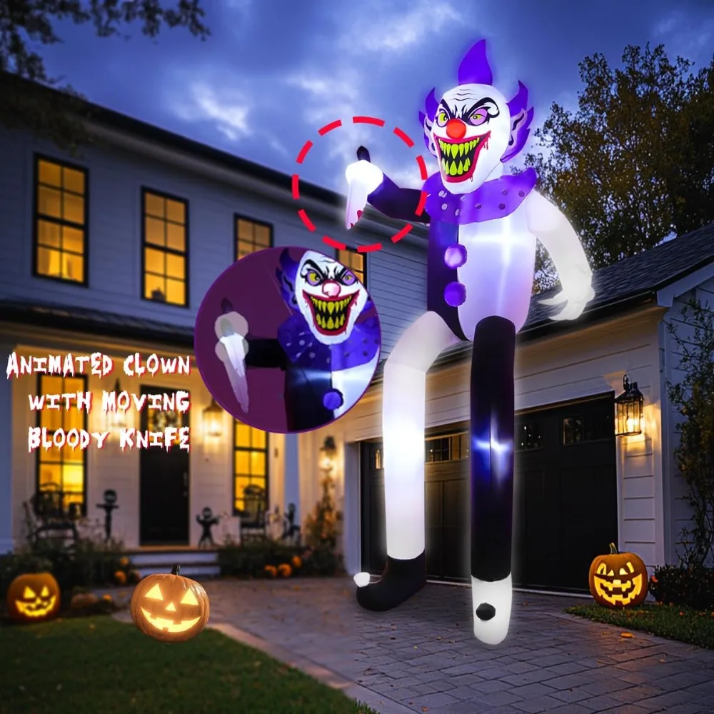 مهرج مخيف عملاق قابل للنفخ للهالوين بطول 9 أقدام مع أضواء LED للديكور الخارجي والداخلي #3