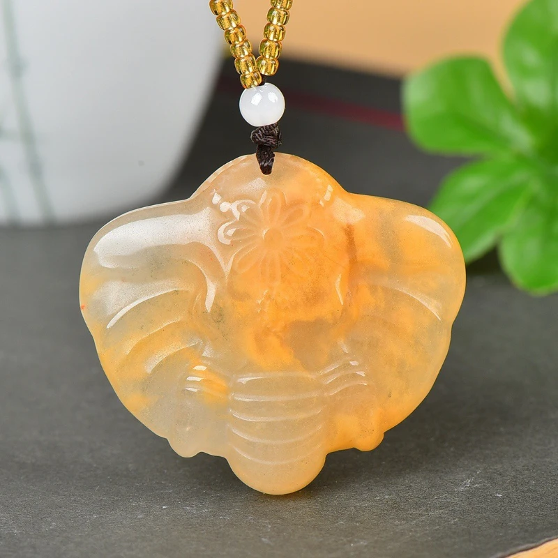 

Natural gold silk jade auspicious elephant head pendant auspicious fish jade tiger necklace pendant citrine sweater chain