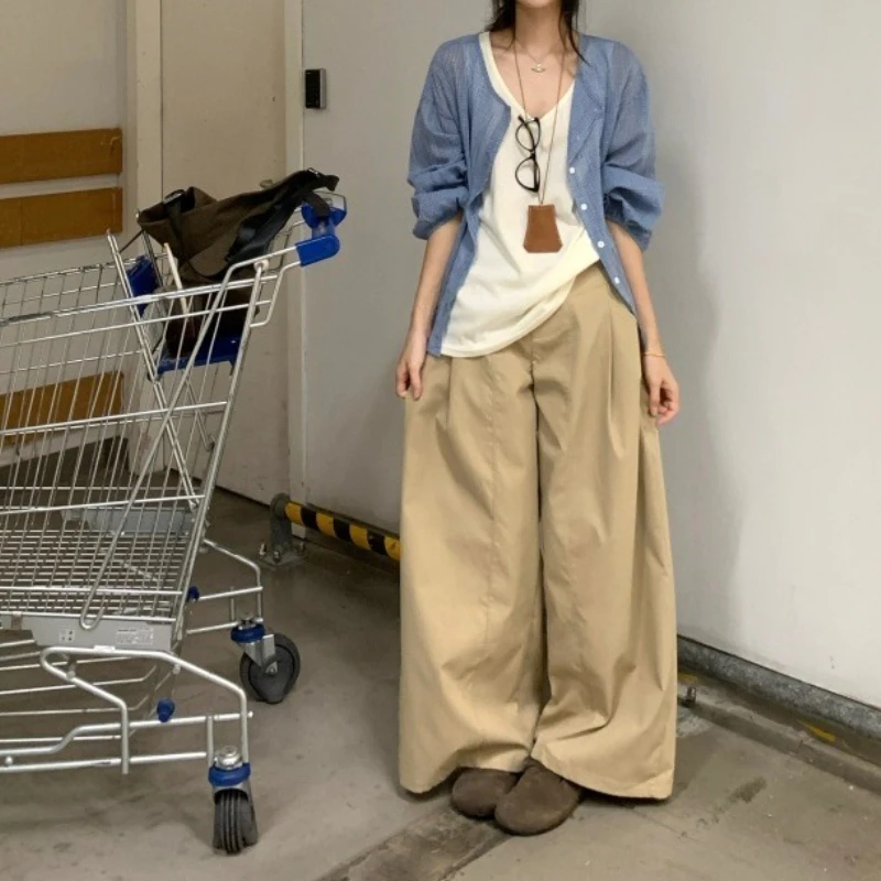 

Lazy Casual Suit Women's Summer 2025 New Sunscreen Shirt Base Vest Wide-leg Pants Three-piece Set Trend