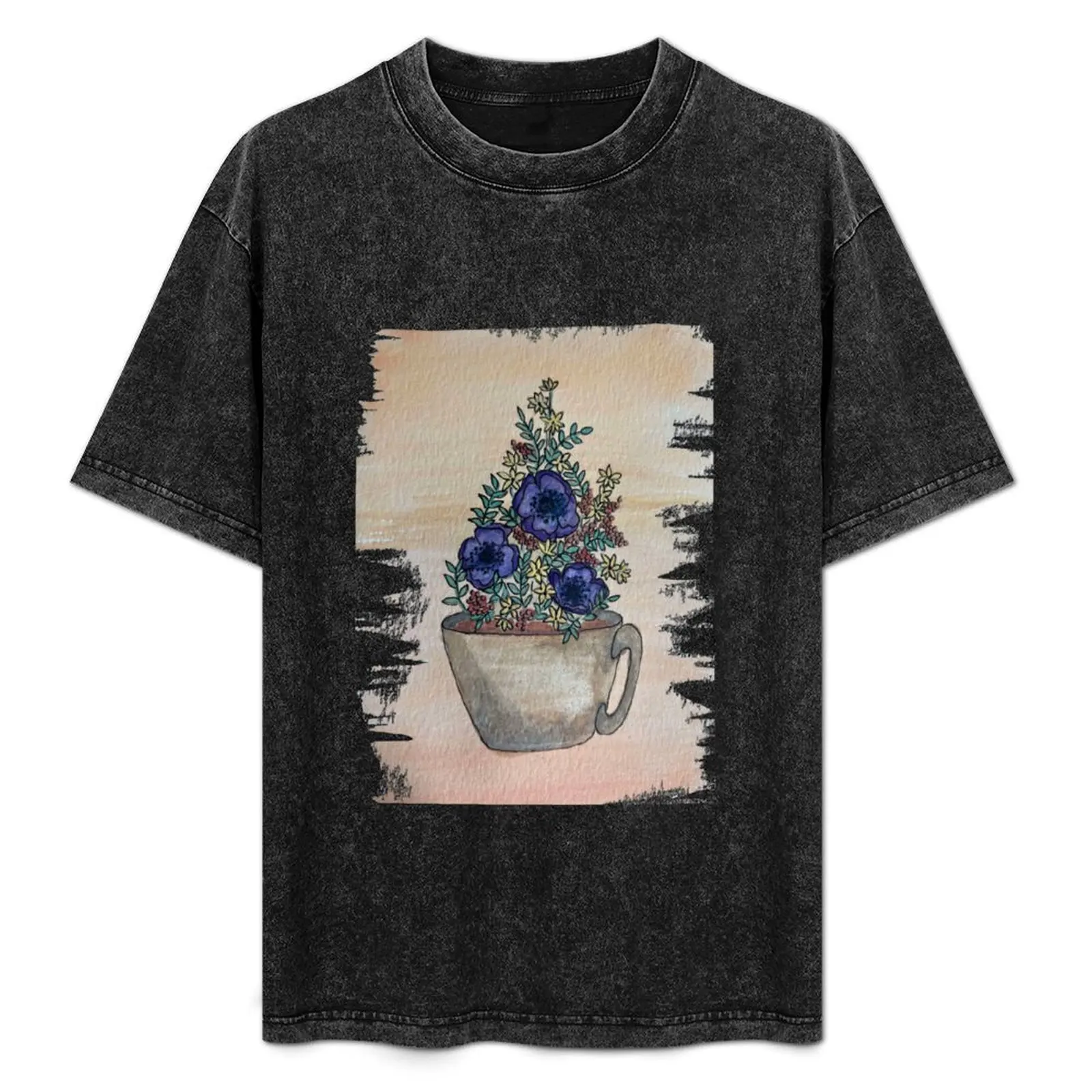 Coffee Mug Florals T-Shirt Casual Loose Fit Short Sleeve T-Shirt — купить у AliExpress WW