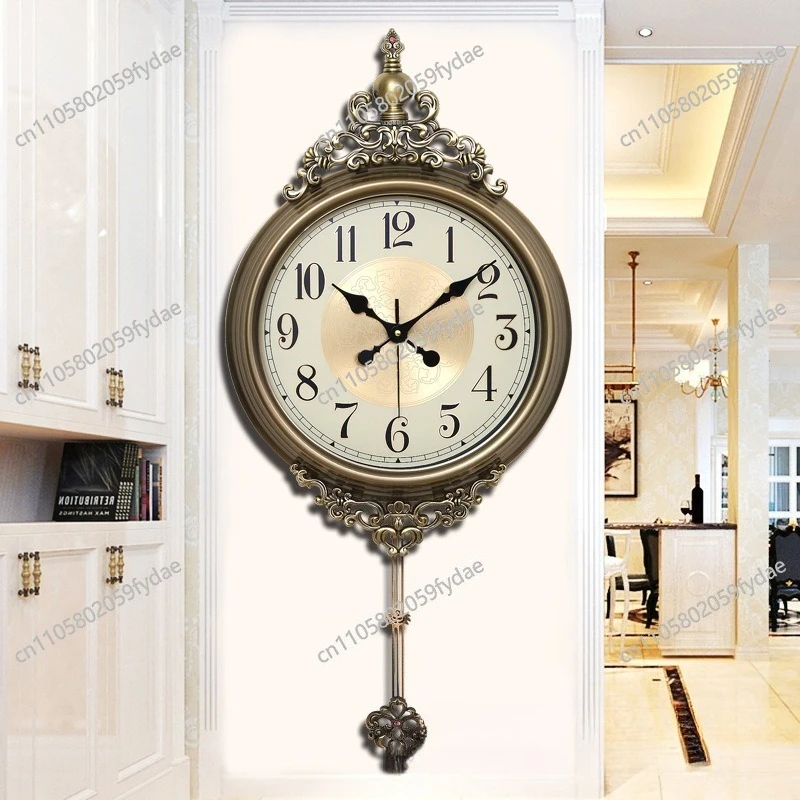 

Nordic Retro Creative Castle Wall Clock European Luxury Metal Silent Clock Living Room Watch