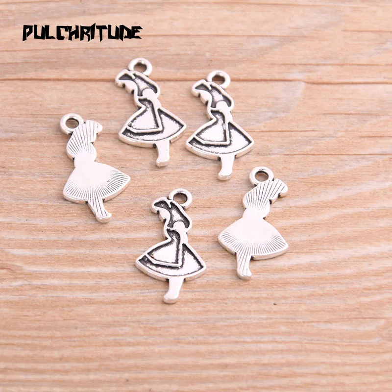 20PCS 13*24mm New Product Two Color Beautiful Girl Charms Pendant Jewelry Metal Alloy Jewelry Marking