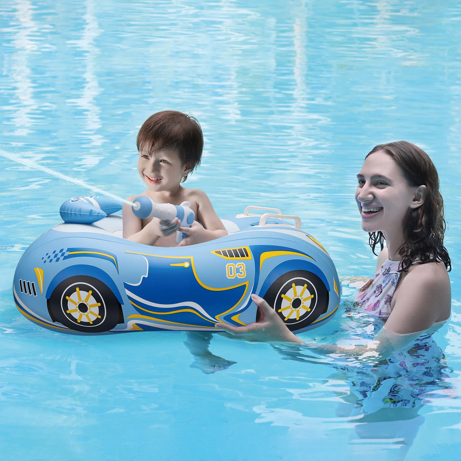 مقعد سباحة قابل للنفخ للأطفال ، لعبة بندقية مائية للأطفال ، حلقة سيارة عائمة ، مقبض قارب ، حمام سباحة ، حمام سباحة ، صيف #4