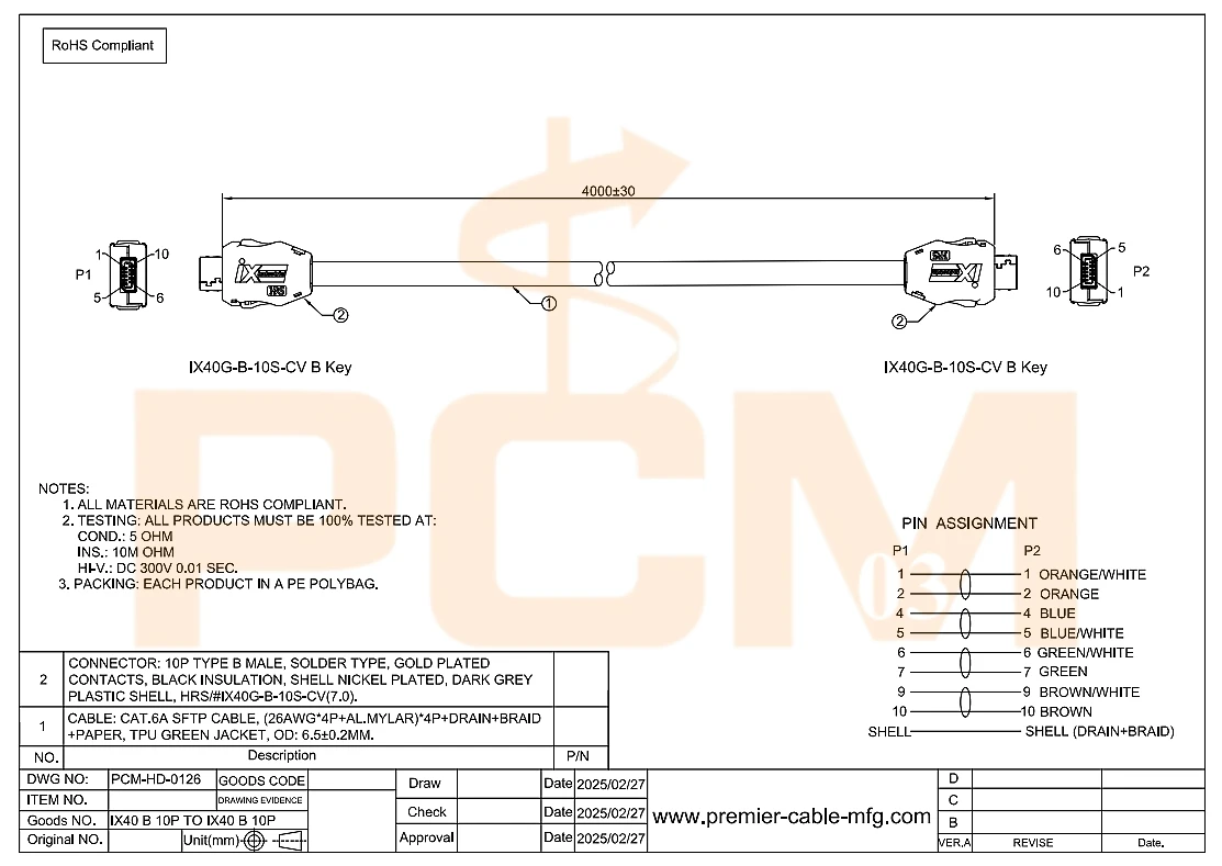 IX Industrial B-key zu B-key Ethernet Cat6a Serielles Kabel Kompatibel mit Hirose Harting für Industrielle Schalter Maschinen Vision PoE – Detail 2