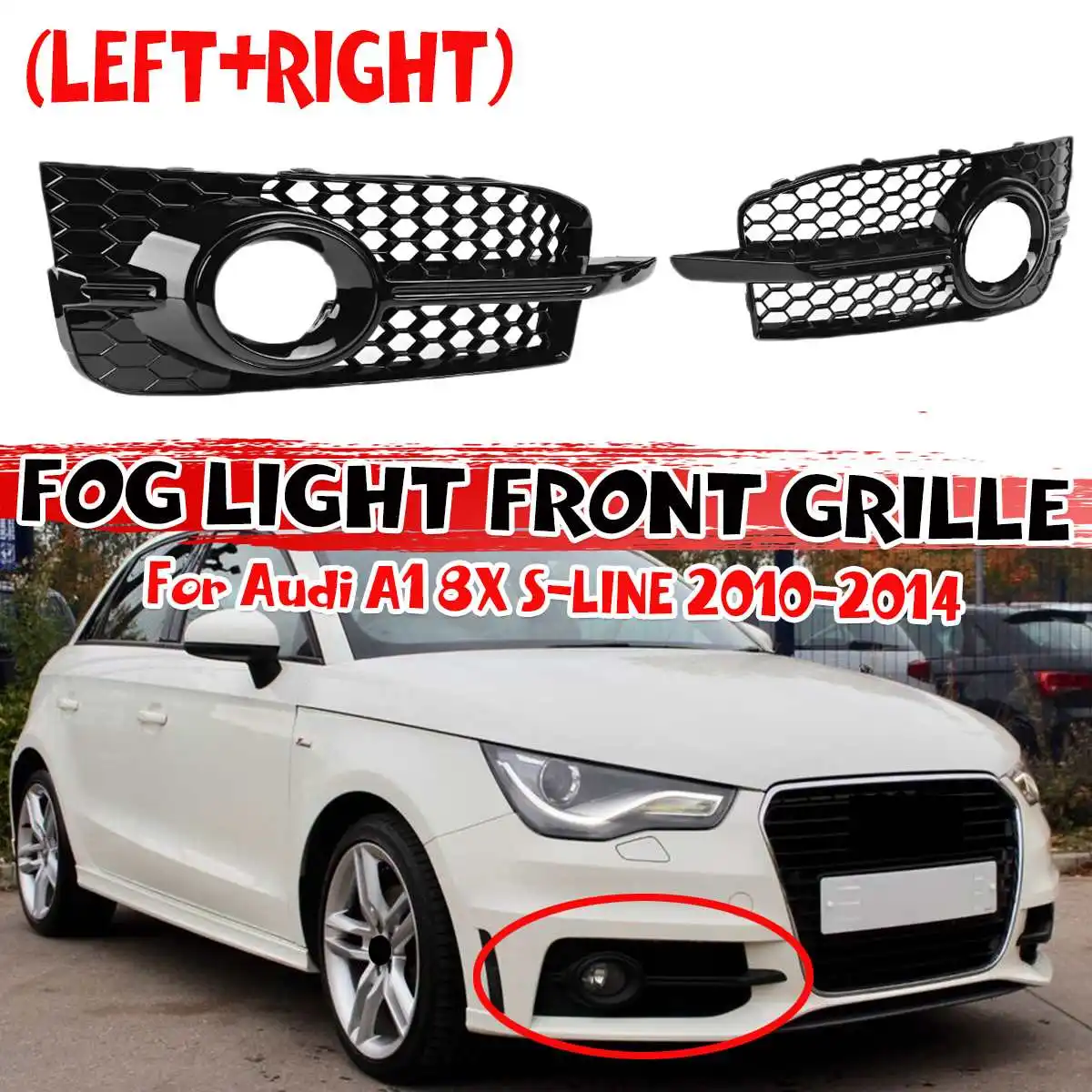 A Pair Car Front Bumper Fog Light Grille Fog Light Grill Honeycomb Cover For Audi A1 8X S-Line 2010-2014 8X0807682B 8X0807681B