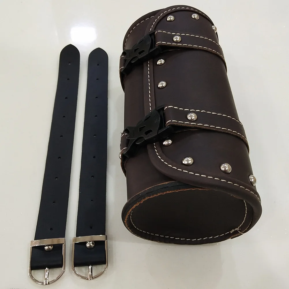 

Universal Saddlebag Waterproof Pu Tool With Straps Round Storage Bag Dark Brown Large Capacity For Scooter Bikes