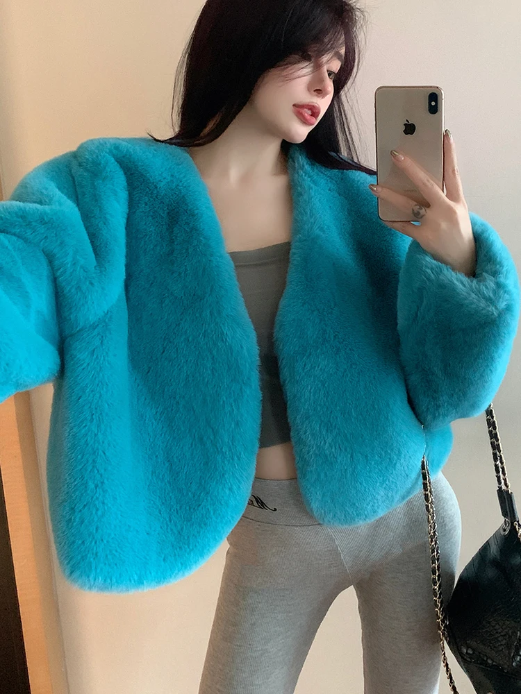 Women Faux Fur Jacket Long Sleeve Coat Open Front Fur Coat Winter Warm Shaggy Faux Fur Parka for Women and Girl Short Overcoat