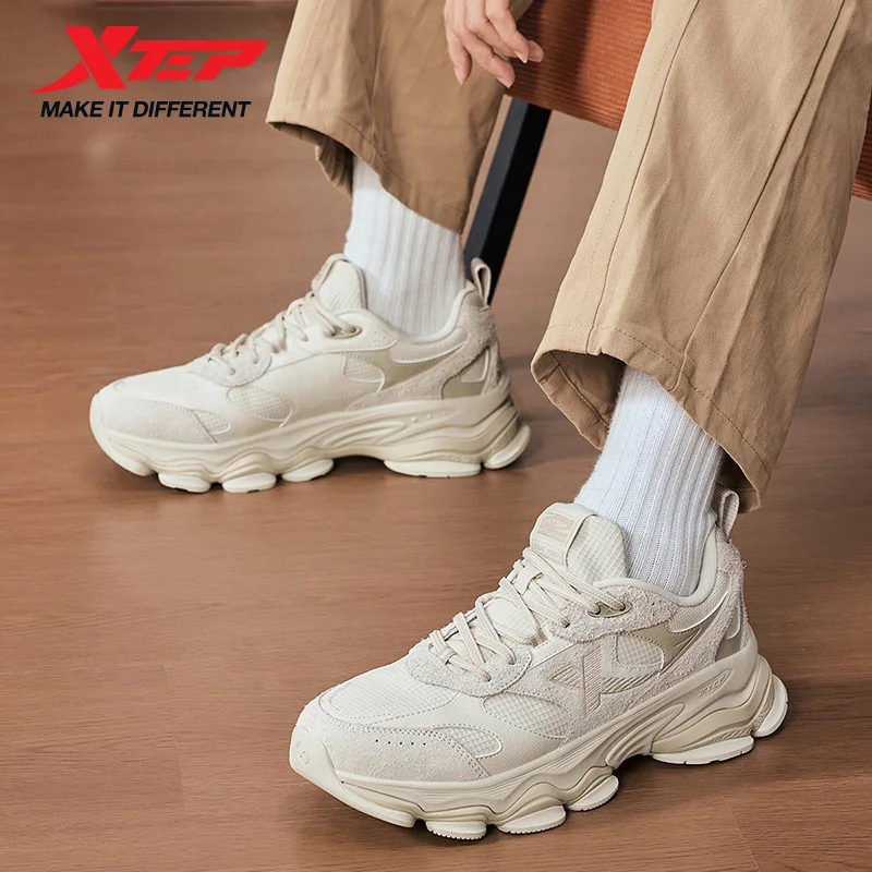 Xtep Chinoiserie obuwie męskie 2024 wiosenne buty sportowe z grubą podeszwą Vintage modne odporne na zużycie trampki 875119320001