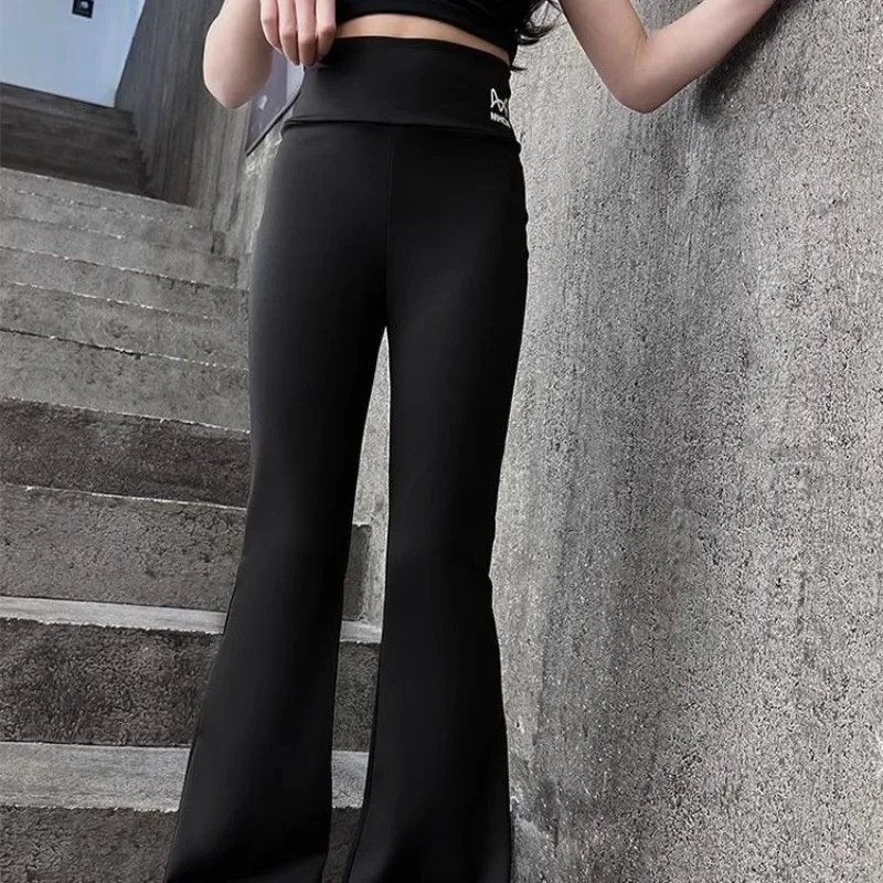 Kids Girls Autumn Winter Shark Leggings Fleece-Lined Yoga Pants Micro Flare Pants Black Slim Fit Thermal Trousers