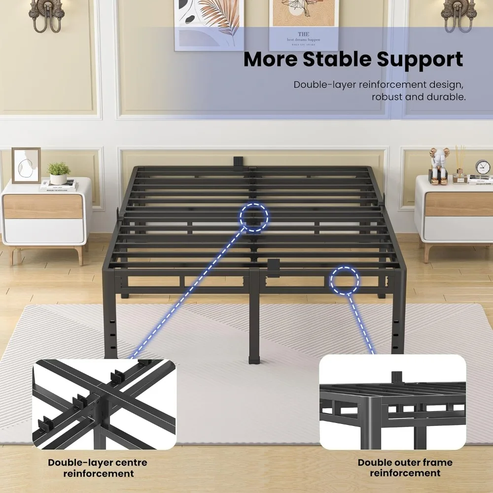 NKZ 24 Inch Full Size Bed Frame, Metal Bed Frame & Box Spring 2 in 1 Platform with Round Corner Legs, 4000Lbs Heavy Duty Metal F