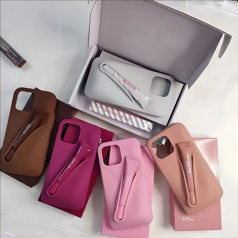 Luxuriöse Lippenstift-Schutzhülle aus weichem Silikon für iPhone 16 Plus 15 13 11 14 12 Pro Max, tragbare Lipgloss-Abdeckung, Bring Box a Lipstick