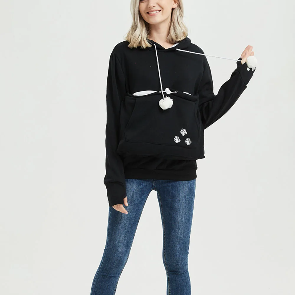 Damen Herbst Winter Fleece Hoodie Koreanische Chic Streetwear Große Tasche Haustier Halter Sweatshirt Warm Solide Diego Diego