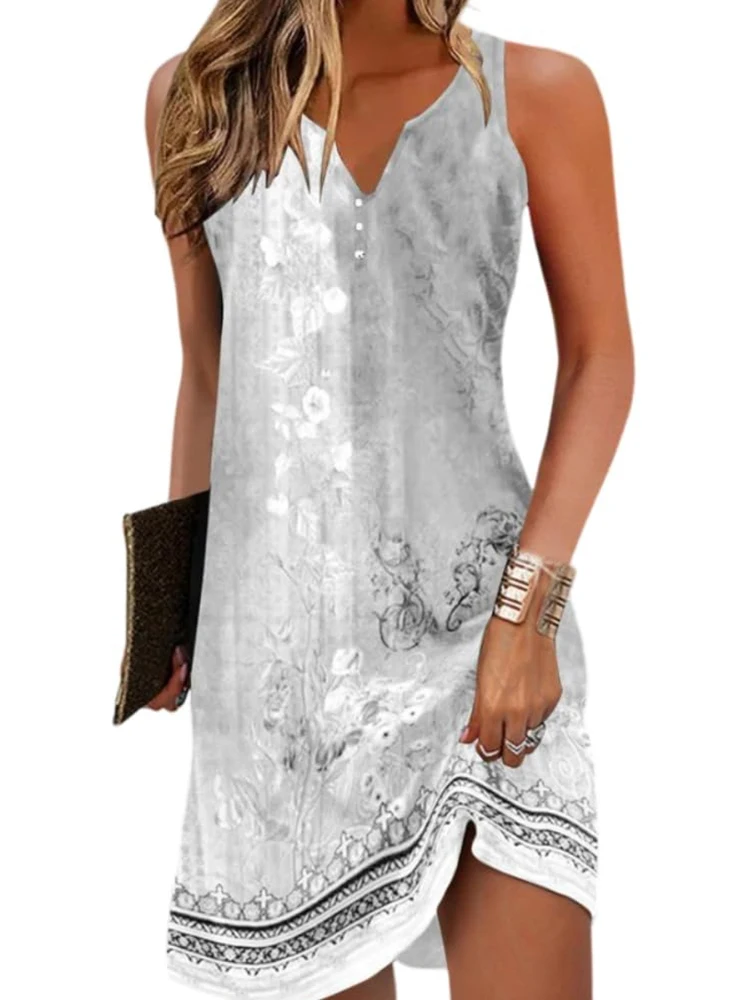 البوهيمي العرقية نمط ثلاثية الأبعاد مطبوعة أكمام الخامس الرقبة الركبة طول بذلة ، الصيف فضفاضة وعادية المرأة تنورة قصيرة S-XL