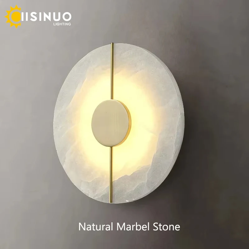 

Luxury Natural Marble Wall Lamp Round Style Bedside Sconce LED 15W Gold Color Corridor Aisle Wall Light for Home Indoor Lighting
