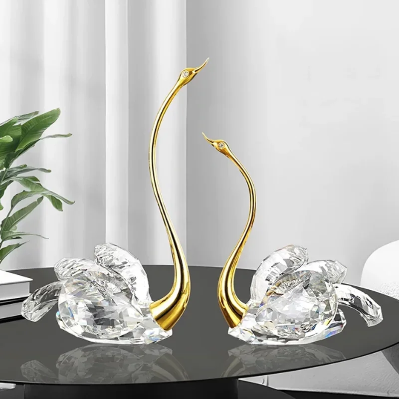 2PCS Zinc Alloy Crystal Swan Statue Decoration Home Livingroom Cabinet Sculpture Ornaments Office Desk Accessories Wedding Gifts