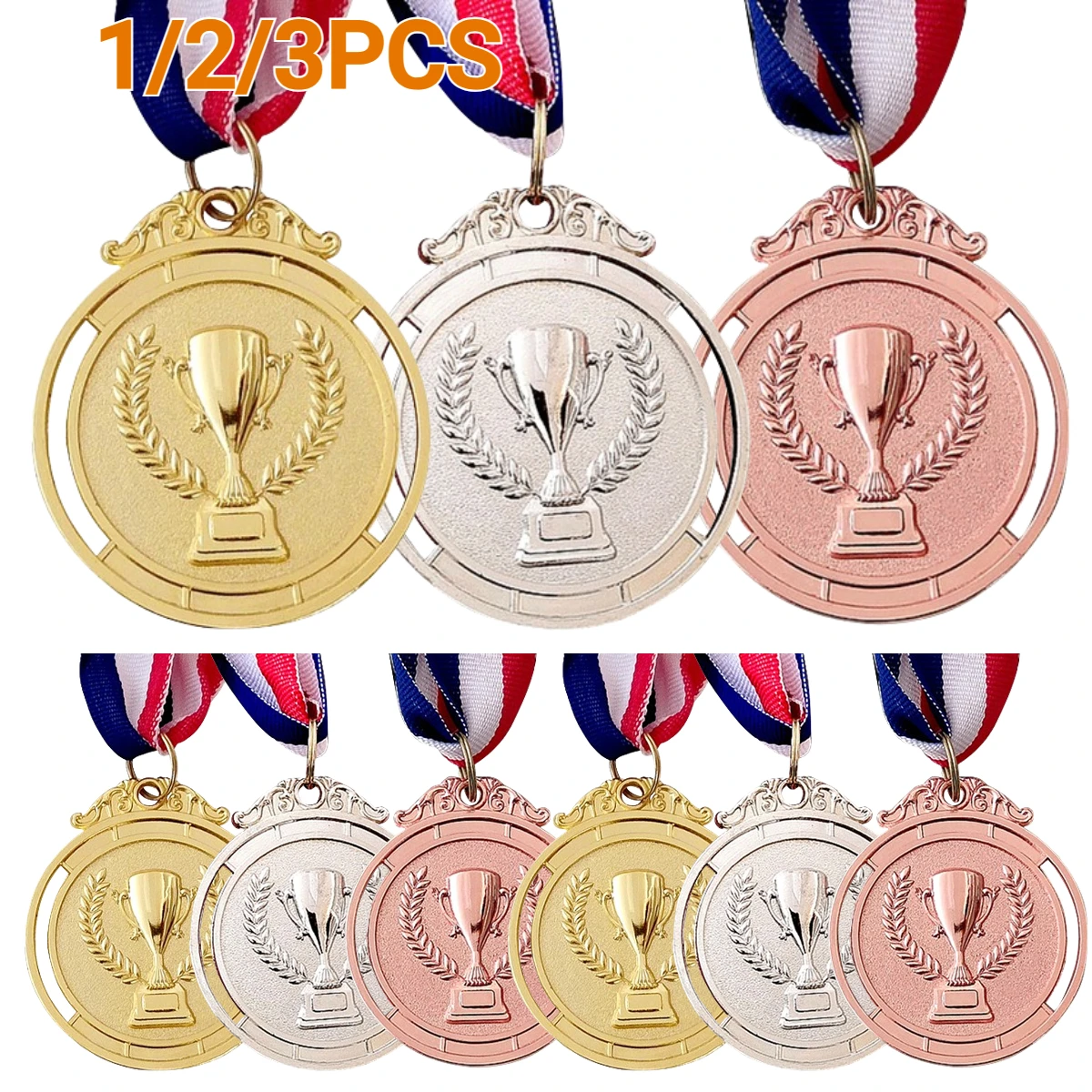 3/2/1PCS Metal Award Medals with Neck Ribbon Gold Silver Bronze Prizes Award Medal for Sports Competition Games Souvenir Gifts