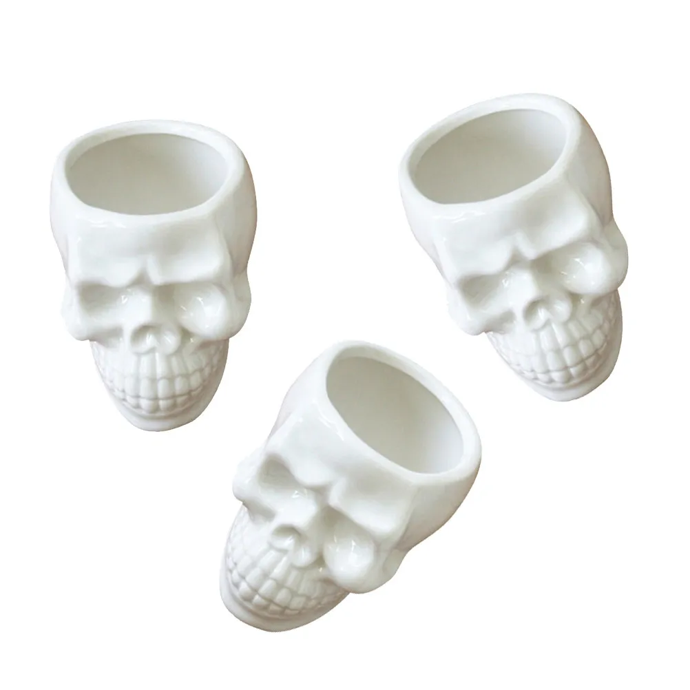 4Pcs High Quality Ceramic Skull Succulent Planter Small Plant Pots for Cactus Flowers Desktop Window Sill Bookshelf Decoration