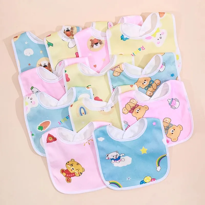 Random 5pcs Baby Cartoon Snap Waterproof Bib Super Soft Baby Bib Newborn Crystal Velvet Saliva Towel