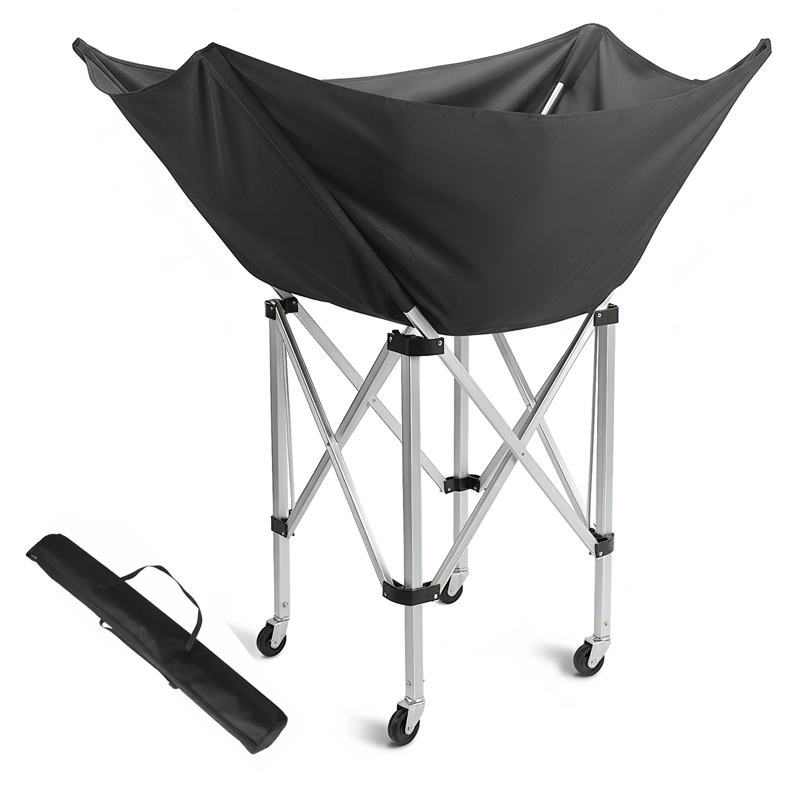 

Collapsible Hammock Ball Cart with Wheels Basketball Cart with Carry Bag for Garage Or Gym