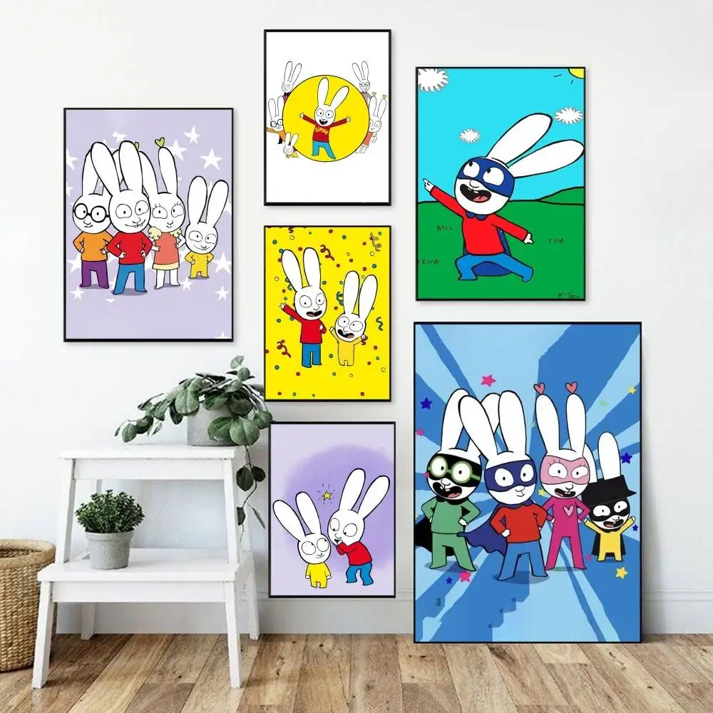 Whimsical S-Simon Super RabbitS   Poster Perfect Space Sticker Self Adhesive for Office Home Theater Wall Art Decor Fancy Gift