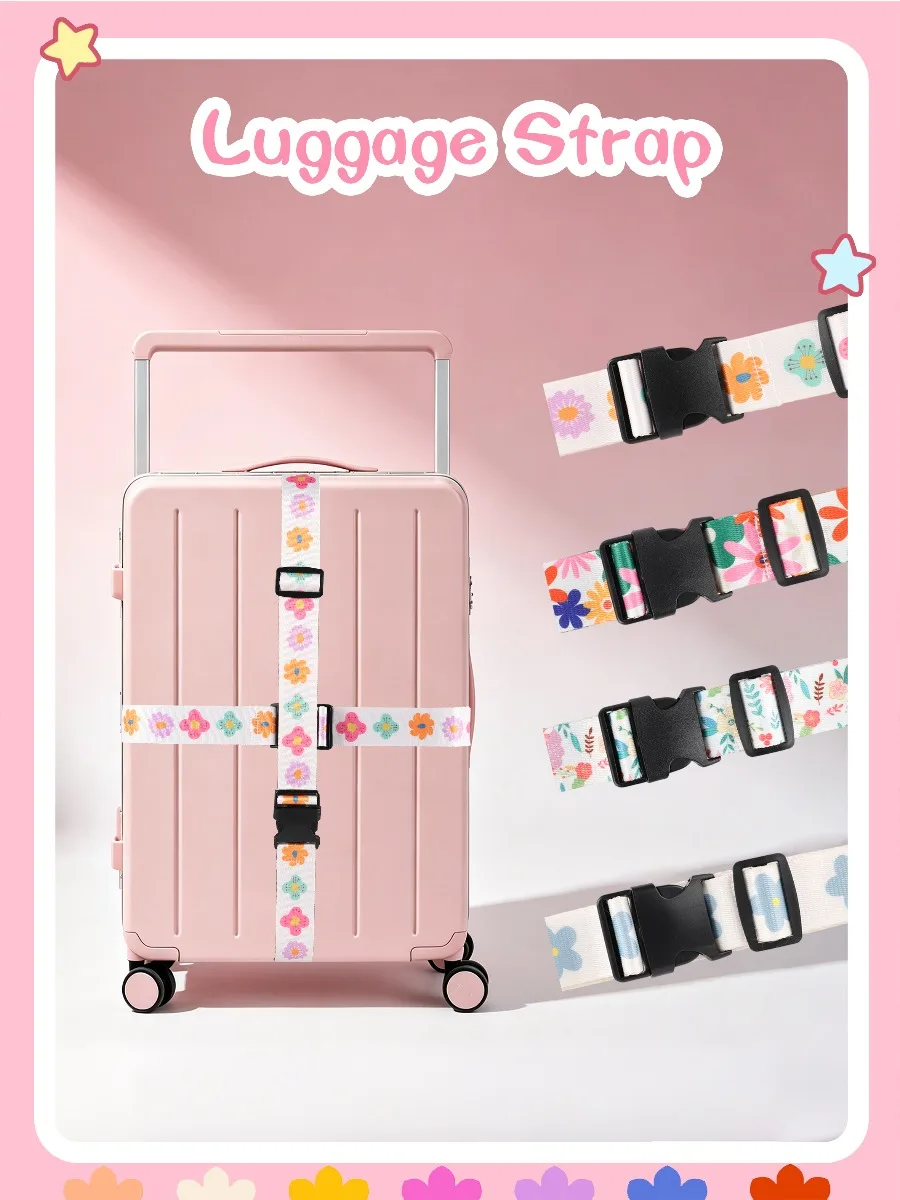 For Daily Business Trip Cute Casual Versatile Durable Luggage Strap Flower Heart Print Multi Function Adjustable view 2
