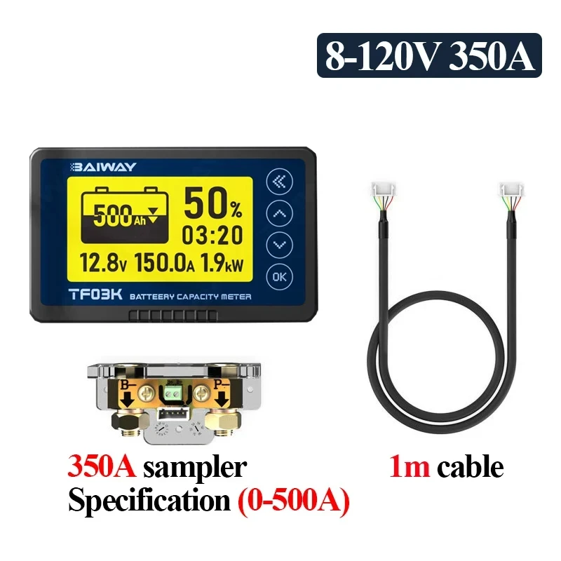 TF03K Coulometer 8-120V 50/100/350/500A Battery Capacity Indicator Voltage Current Display Lithium Lead Acid Battery Detector