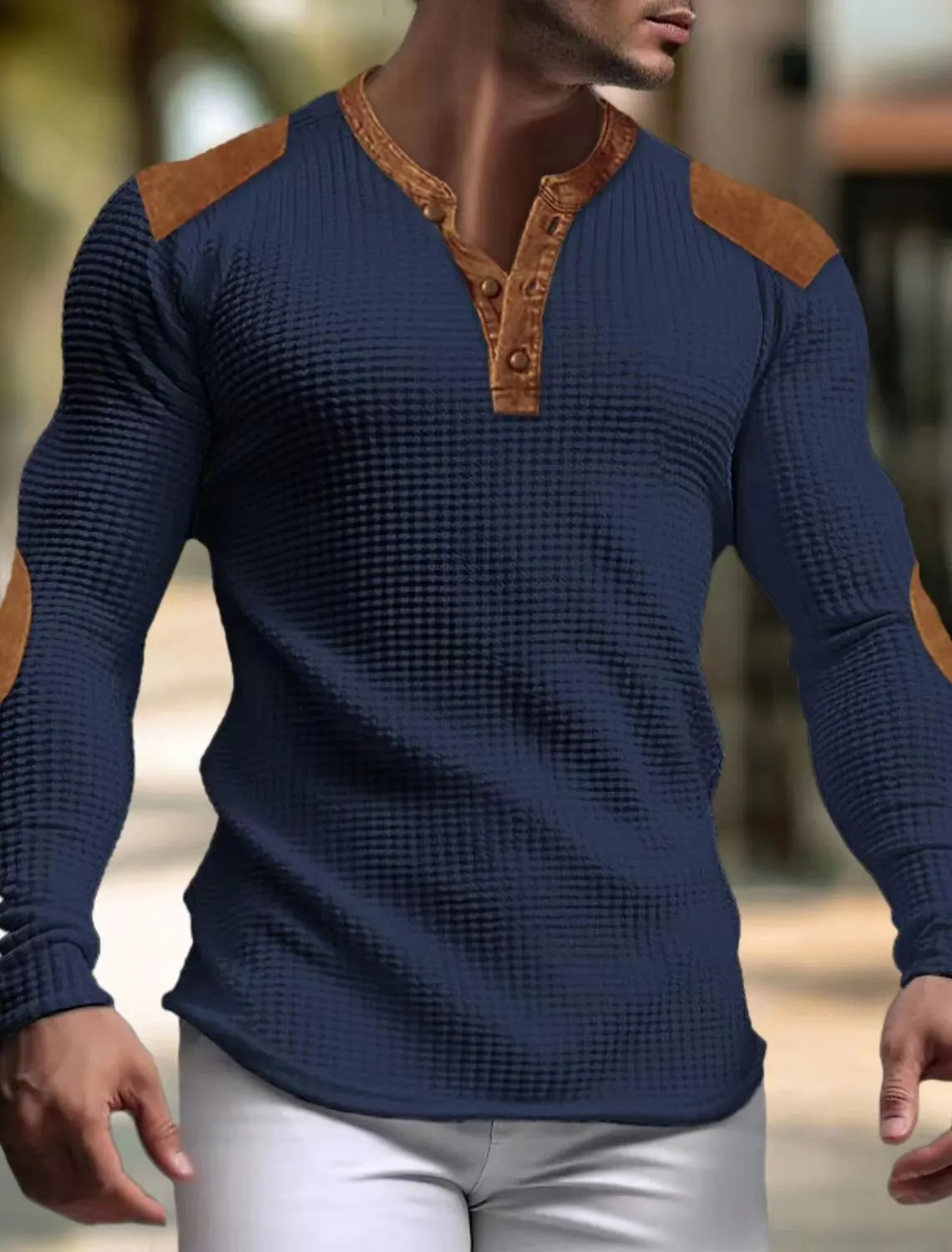 3d Breathable Men\'s Casual Hoodie Autumn V-neck Waffle Solid Color Slim Top Popular Buckle