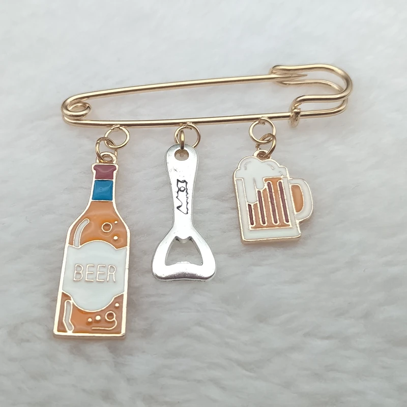 New fashion mini cute beer mug pin red wine bottle cup brooch enamel juice pin couple best friend pin