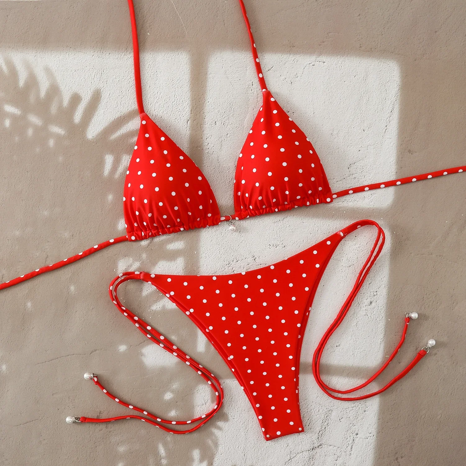 Sexy Triangle Split Lace-Up Multi-Color Polka Dot Bikini Beach 2 pieces Micro Bikini Tankini Swimsuits Women ملابس سباحه نسائيه