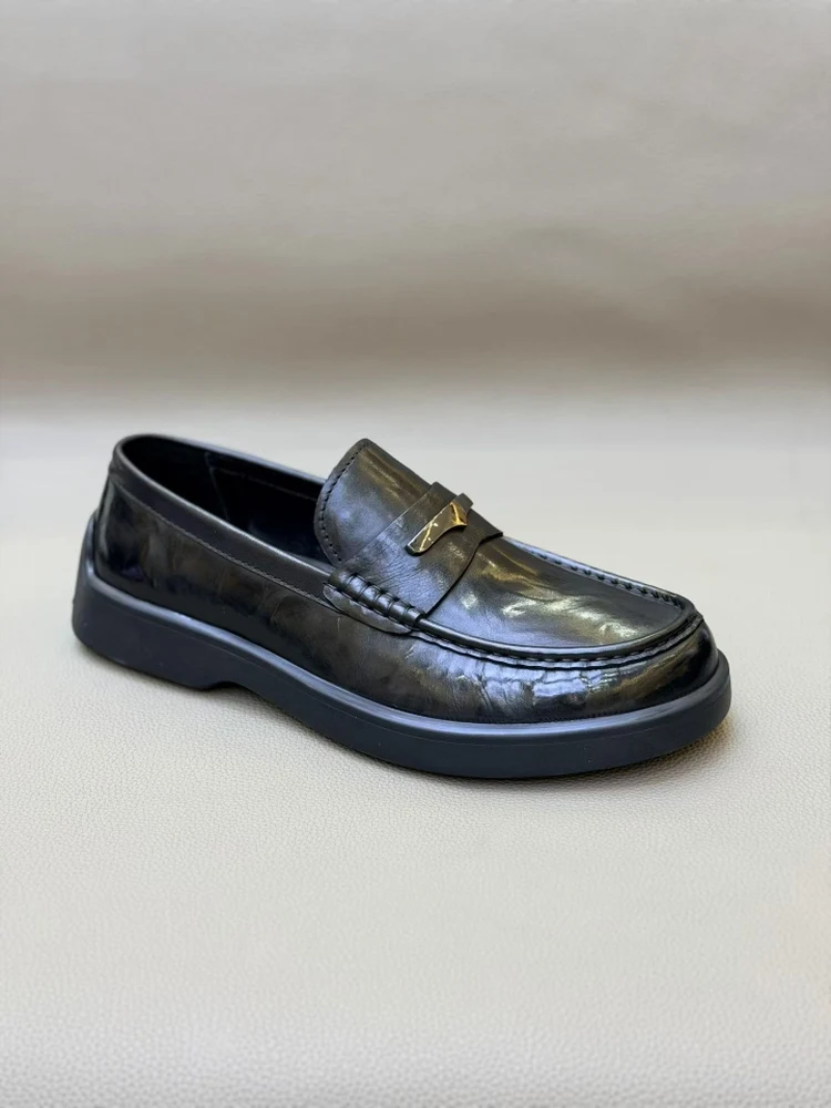 

Высококачественные повседневные кожаные мужские туфли: удобные, модные, универсальные, деловые, в европейском стиле, с круглым носком, на низком каблуке