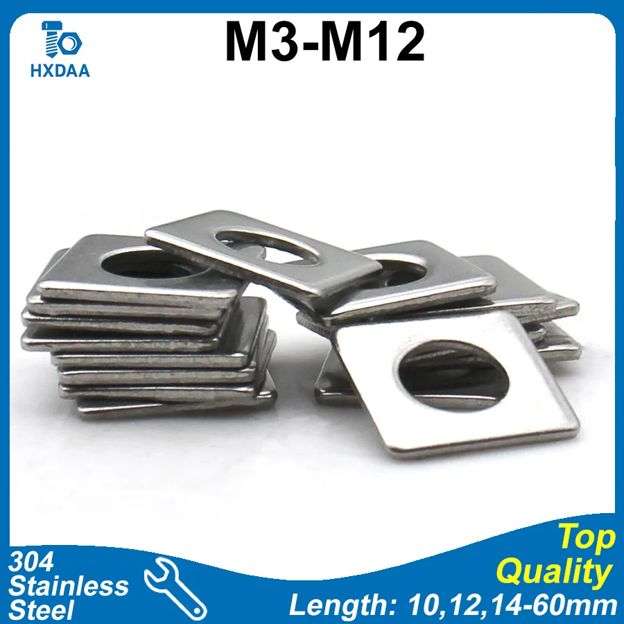 2-20pcs M3 M4 M5 M6 M8 M10 M12 304 Stainless Steel Thick Square Washer DIN436 Heavy Duty Flat Gasket