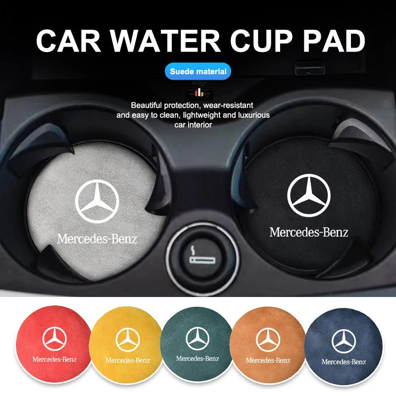 Suede Car Coaster Water Cup Holder Anti-Slip Pad Accessories For Benz W211 W124 W176 W177 C180 C200 C260 C300 GLC CLE CLA