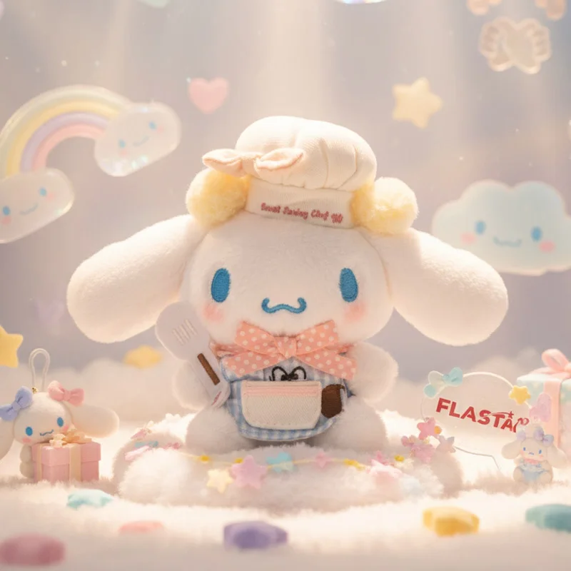 flastar-sanrio-white-fluffy-chef-cinnamoroll-plush-keychain-stuffed-doll-bag-charm-cute-cartoon-pendant-birthday-gift-for-girls