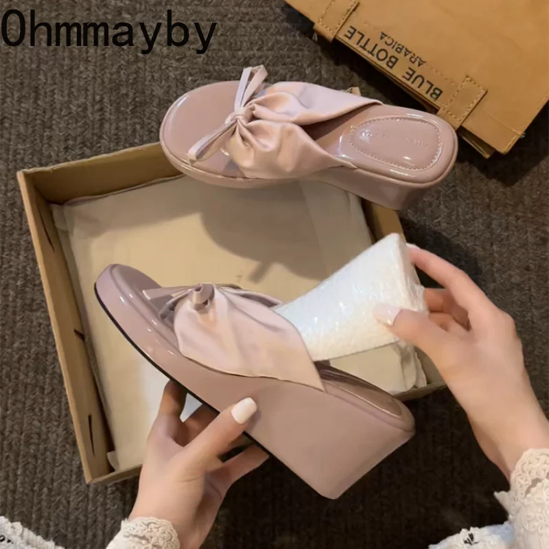

Summer Clip Toe Heel Women Slippers Concise Platform Thick Sole Dress Shoes Outdoor Height Increase Vacation Slides Shoes