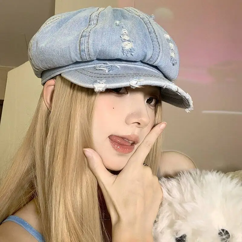 retro-octogonal-bone-boina-feminino-lavado-denim-newsboy-chapeu-pintor-bones-feminino-boina-casual-primavera-outono-guarda-sol-novo