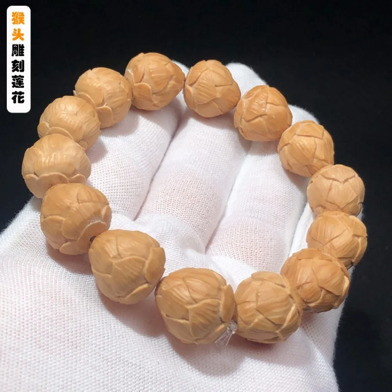 American Golden Monkey Head Carved Bracelet Handmade Carved Small Golden Monkey Head Lotus Bracelet about15mm/20mm