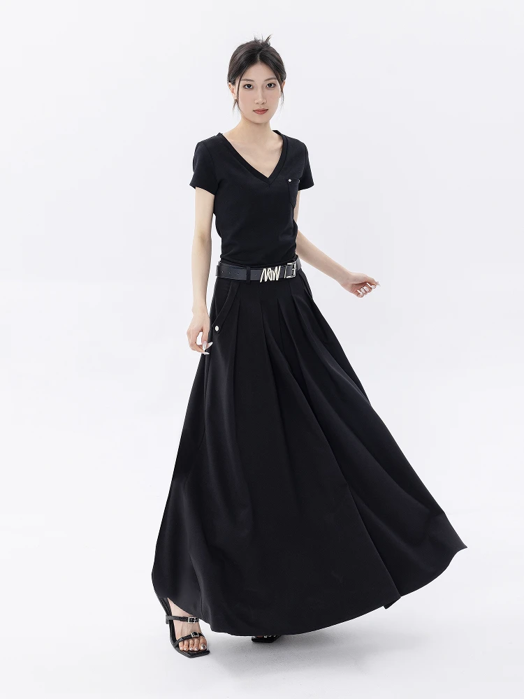 

American Retro A-Line Skirt Long Pleated Design for Pear Shaped Body Berkeley Style Half-length Casual Women's Cotton Skirt
