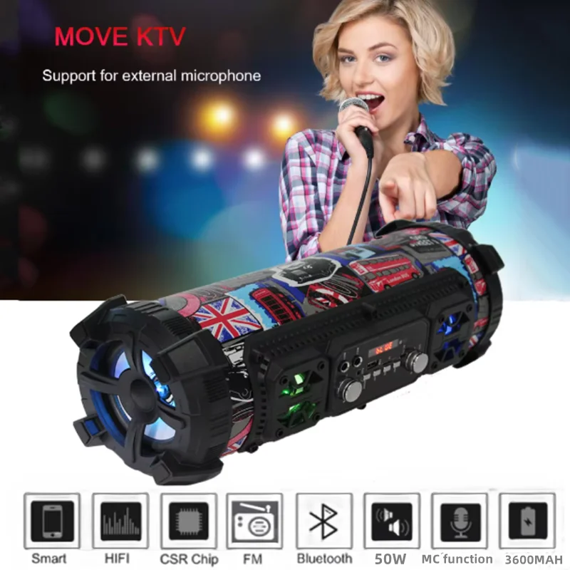 

Portable Bluetooth-compatible Speaker Column Wireless Loundspeaker Music-Stereo Subwoofer Speaker Move KTV 3D Sound FM Radio