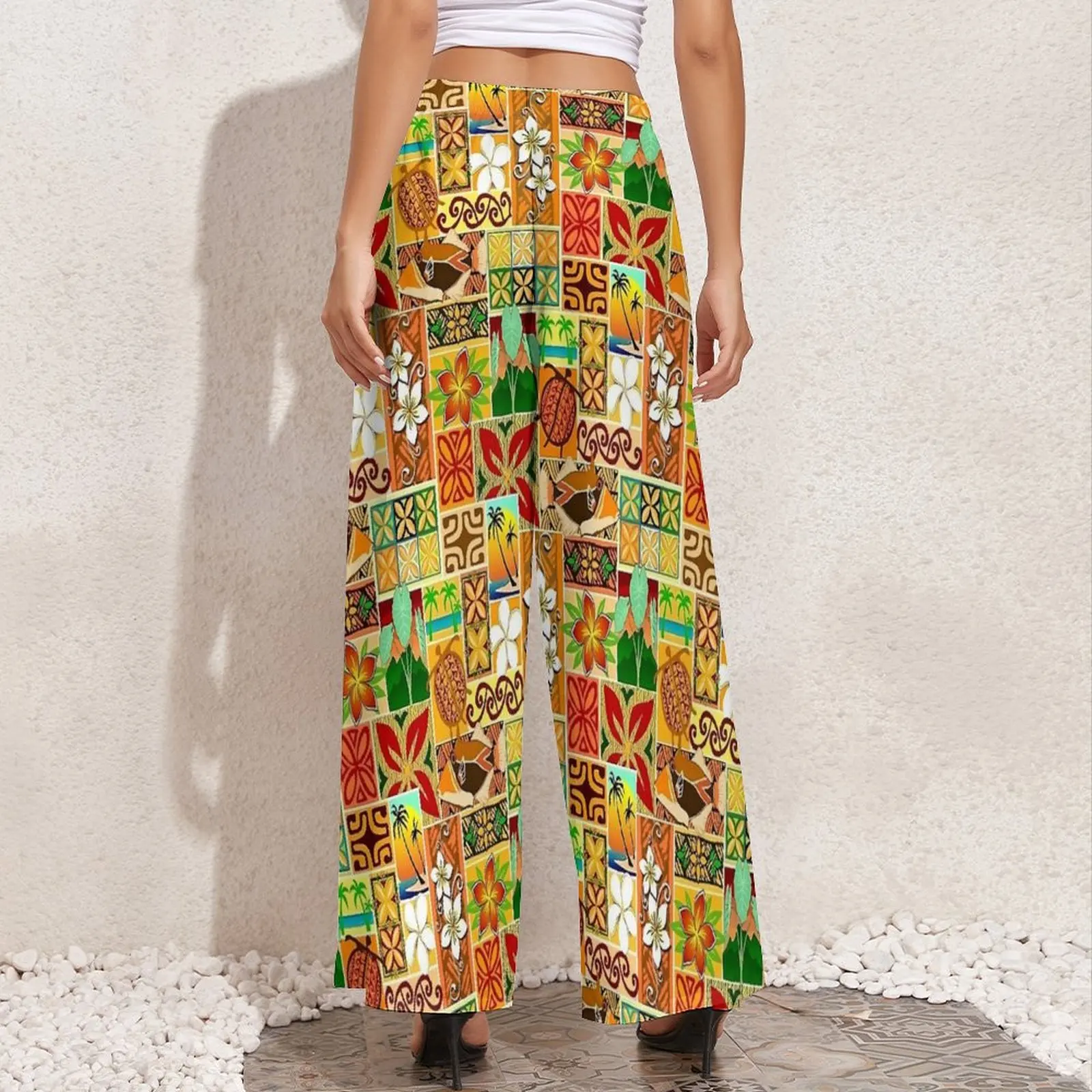 Hawaiian Blocks Pants Ladies Tropical Floral Print Harajuku Trousers High Waist Sexy Wide Pants Gift Idea