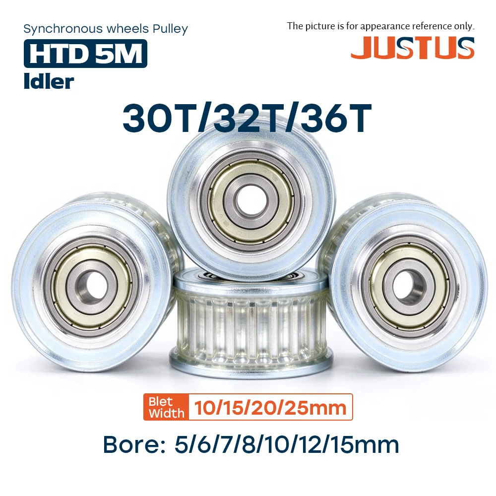 HTD 5M Idler Timing Pulley 30T/32T/36T, Bore 5-15mm, for 10/15/20/25mm Wide 5M Timing Belt, Linear Motion Power Transmission