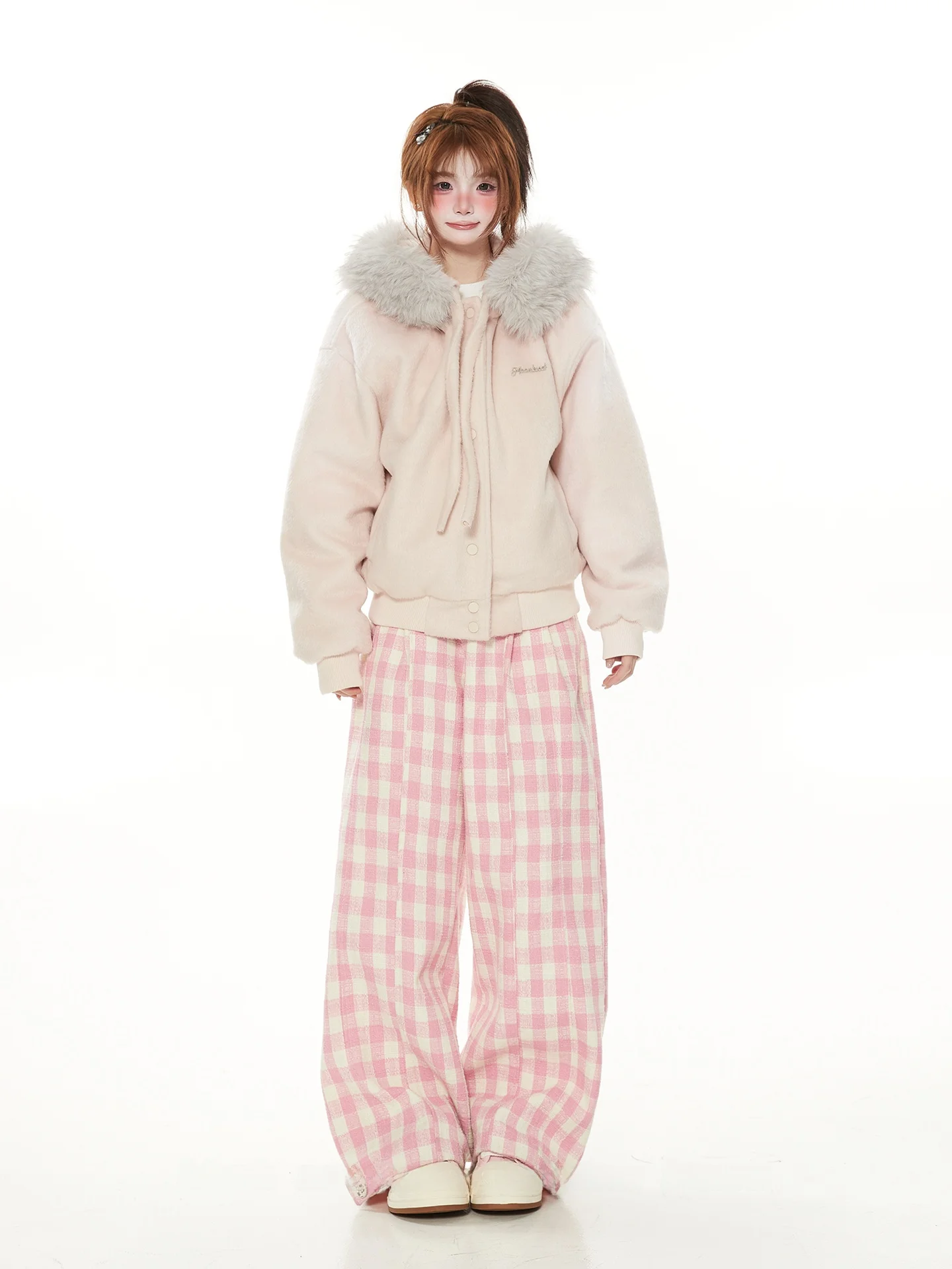 

Корейское шерстяное пальто в студенческом стиле для женщин, зимнее, на хлопковой подкладке, с большим меховым воротником, увеличенный размер