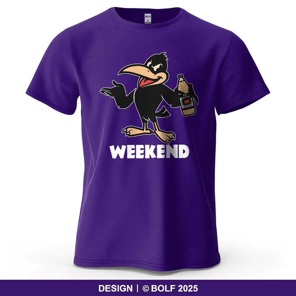 Vogel mit Flasche und „WEEKEND“-bedrucktes Herren-T-Shirt aus 100 % Baumwolle, übergroße Street-Grafik-T-Shirts für Damen, T-Shirts, lässige Streetwear