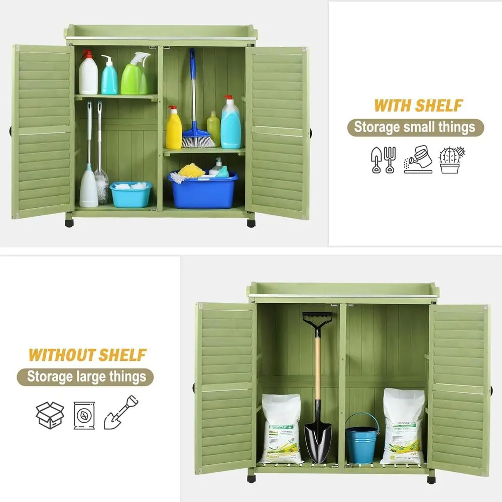 Outdoor Potting Bench with Metal Work Top,Waterproo Garden Storage Cabinet,Wooden Tool Station Shed or Backyard,Patio,Lawn Garde - view 6