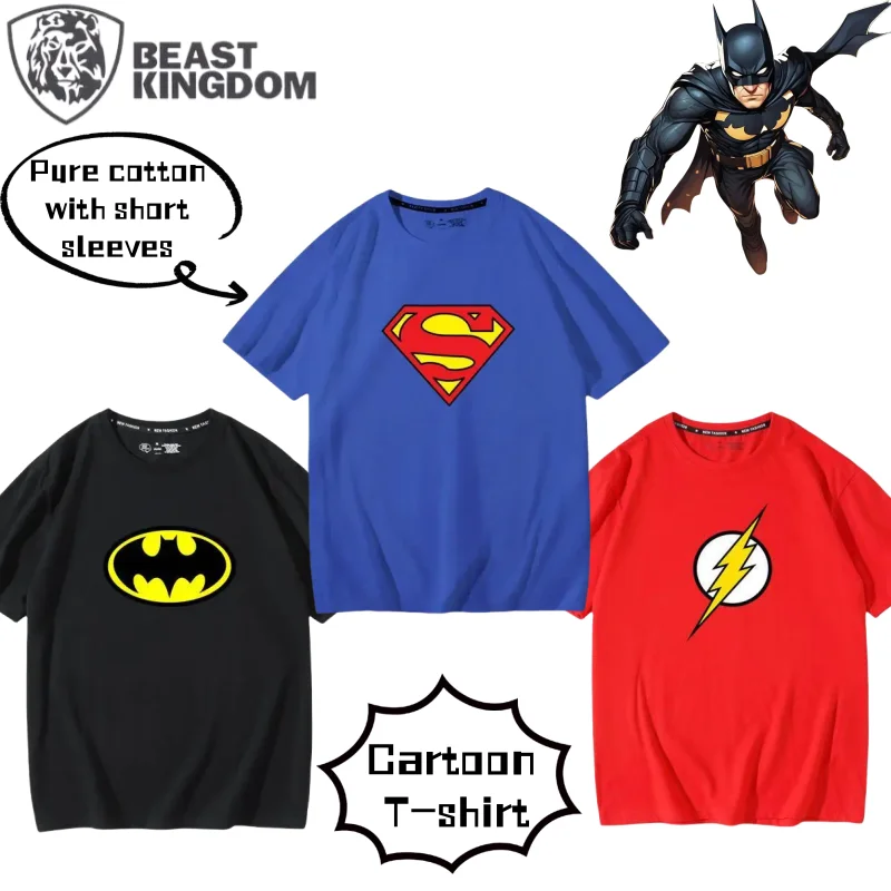 

BeastKingdom Batman Superman Wonder Woman The Flash Cartoon Anime Peripheral T-shirt Creative Summer Loose Casual Short Sleeve