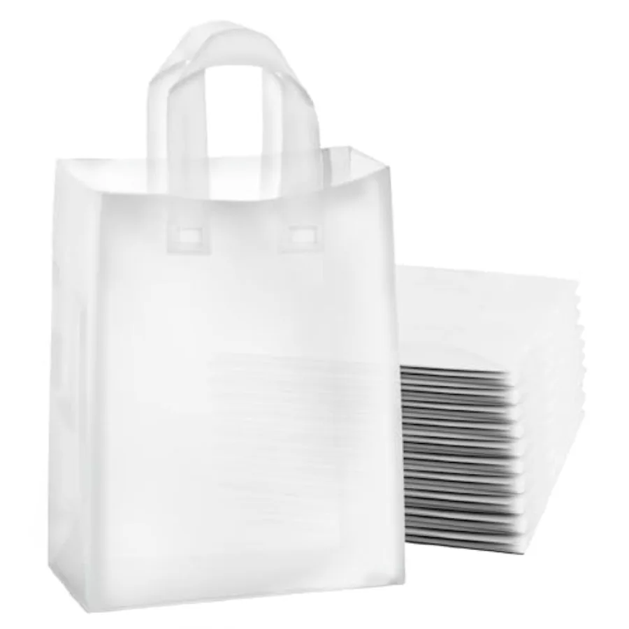 

Purple Q Crafts Frosted Shopping Bags with Handles and Cardboard Insert - 10" W x 13 H x 5" Side Gusset - Durable and Reusable