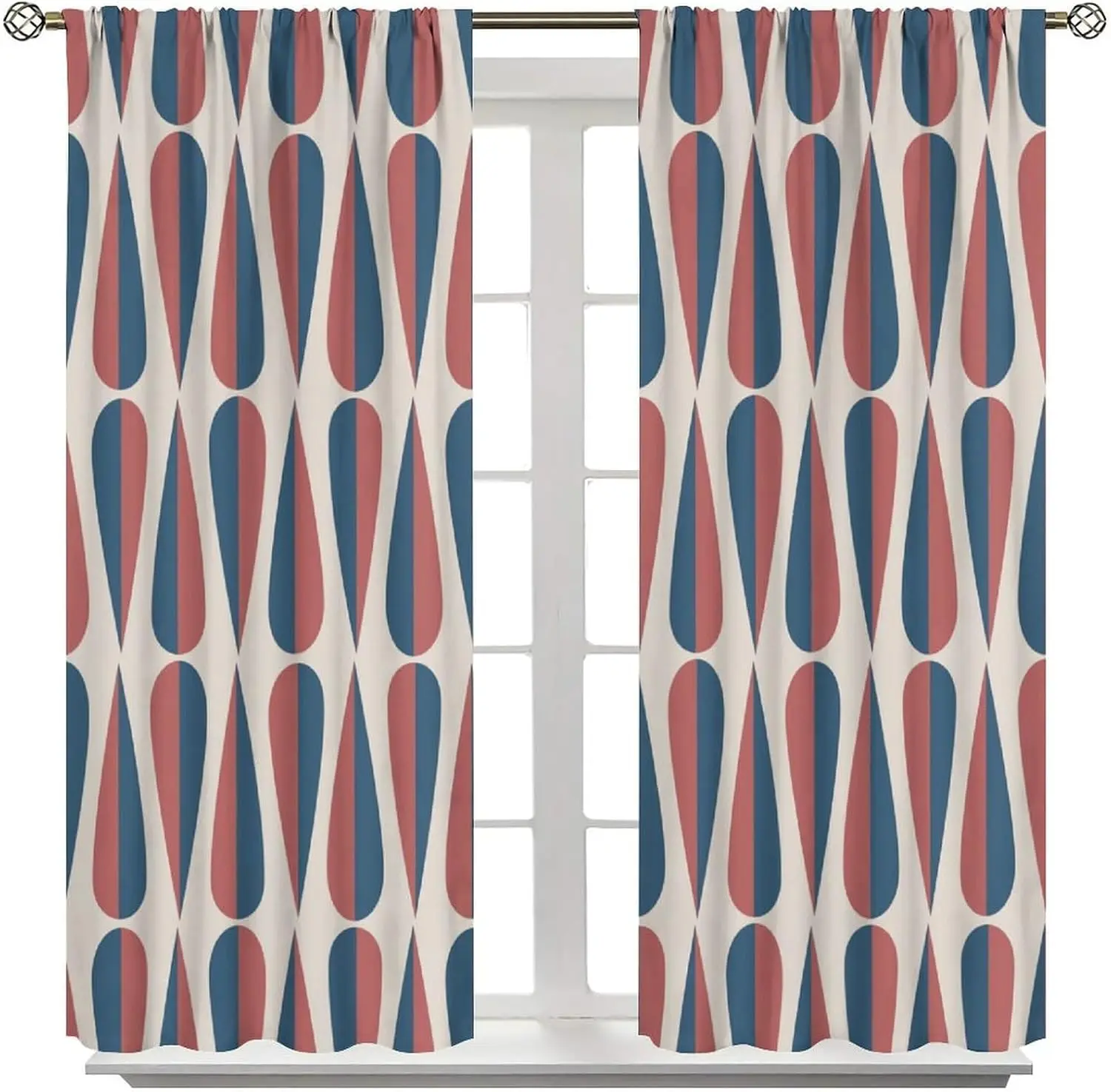 Modern Geometric Abstract Pattern Curtains Day Use Light Filtering Drapes Translucent Sheer Panel Window Decor Pink Blue Scandin