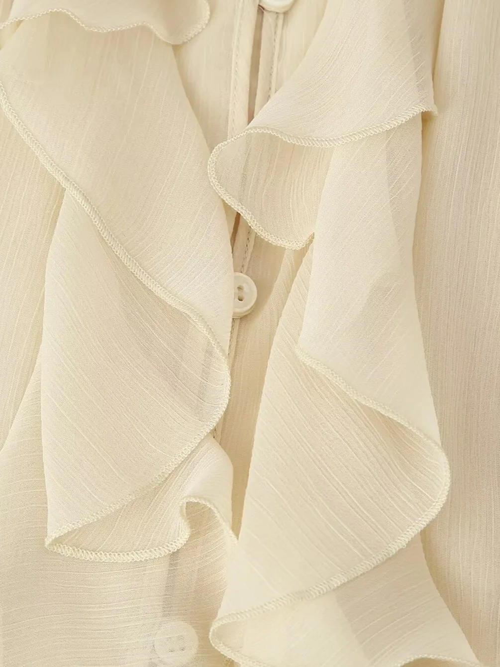 เสื้อเชิ้ตผู้หญิง Zar Sle แบบลำลอง ผ้าชีฟองบางเบา คอวี แต่งระบายหลายชั้น ดีไซน์เรียบง่าย เหมาะสำหรับใส่ไปทำงาน แฟชั่นแขนยาว